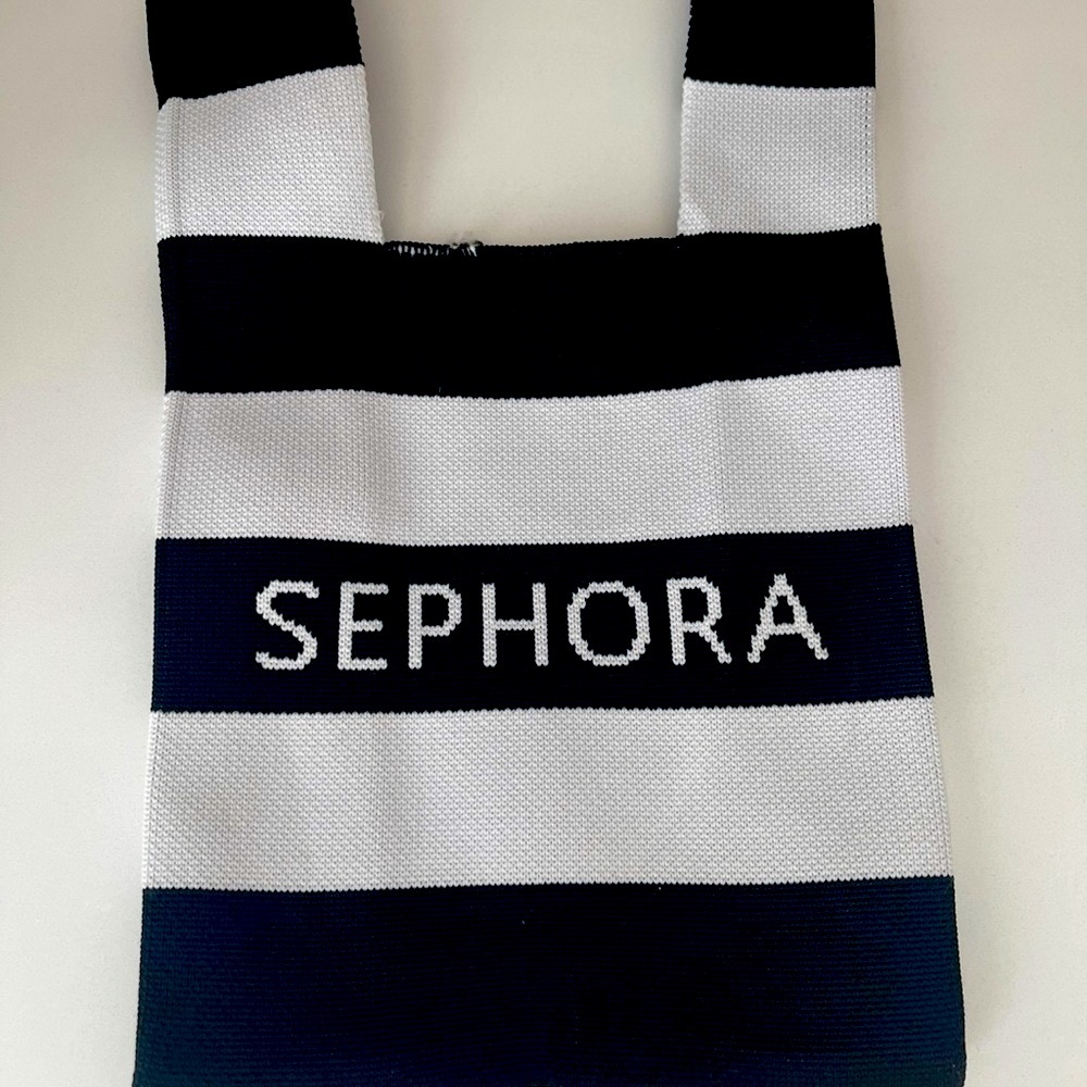 Sephora Black and White Striped Knit Mini Tote Bag